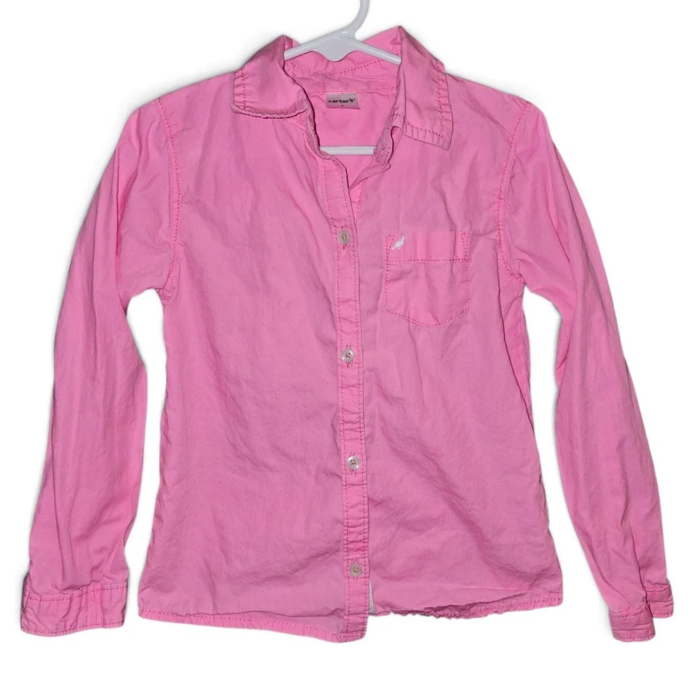 Carter's Button Down Shirt Girls Size 6 Pink Good Long Sleeve Collared Top